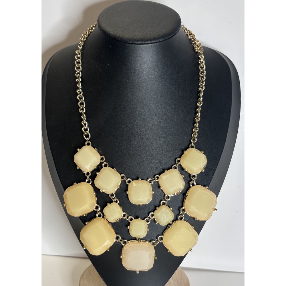 Statement Necklace Gold Tone Chain Chunky Cream Champagne Acrylic Faux Gemstones
